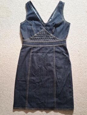 W by Worth Dark Blue Denim V-Neck Mini Dress